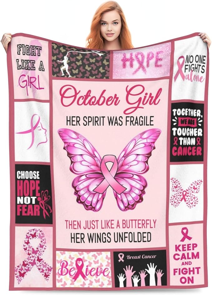 Breast Cancer Awareness Ultra Soft Cozy Fuzzy Plush Fleece Lightweight Blanket - Gifts for October, Girls, Friends, Women, After Surgery - 50"X60"