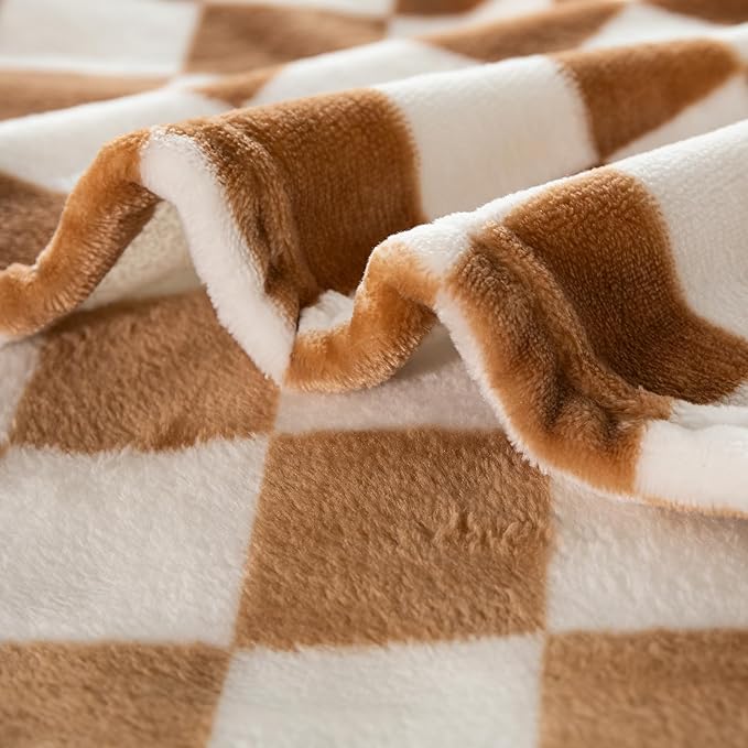 Checkered Throw Blanket | Soft Fleece Flannel Cozy Checkerboard Grid Blanket | Couch Sofa Bed Chessboard Blankets Throws | Birthday Valentine's Day Gifts 40"x60" Khaki Blanket
