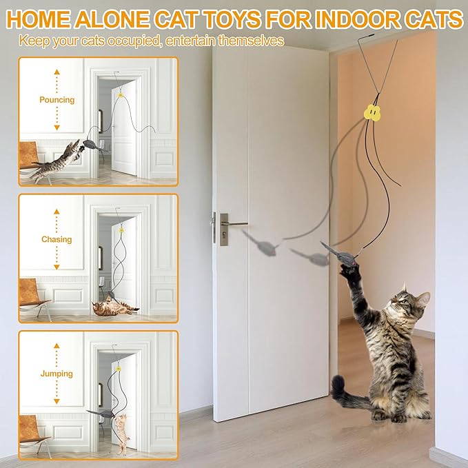 2PCS Hanging Cat Toys for Indoor Cats, Door Hanging Cat Toy, Retractable Mouse Teaser Toy, Home Alone Self Play Cat Toys, Kitty Toys for Indoor Cats Kitten Mental Physical Stimulation Training