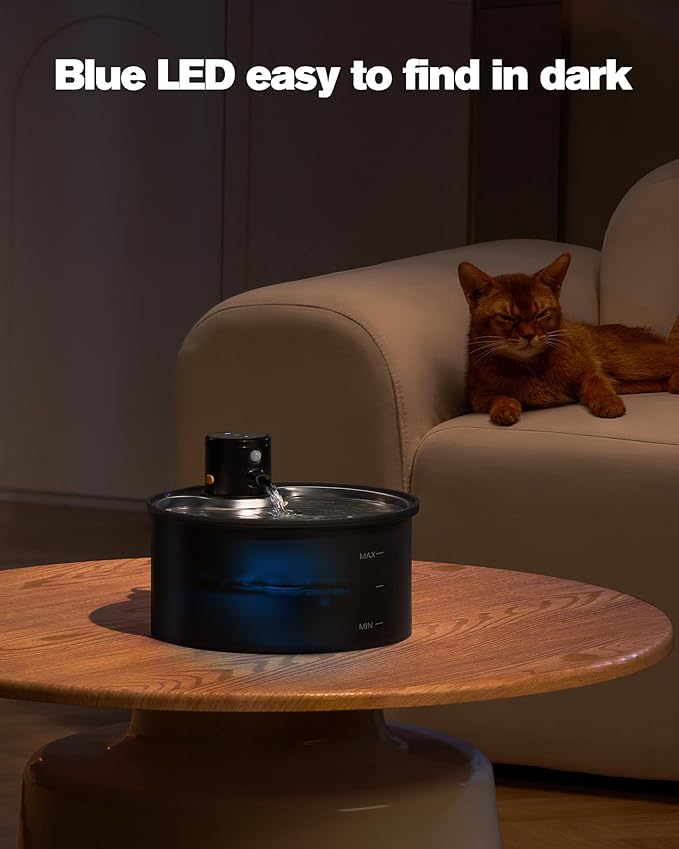 Battery Operated Cat Water Fountain: Wireless Pet Fountain Stainless Steel with Filter - 108oz/3.2L Cordless Cat Dispenser with Motion Sensor Rechargeable Automatic Drinking Fountains for Cats Indoor