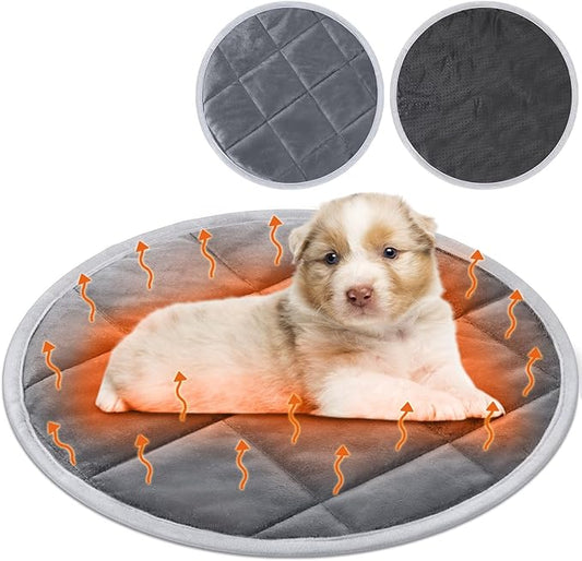 2 Pcs Cat Heating Pad Round 16 Inch Self Heating Cat Mat Washable Heated Cat Bed Anti Slip Cat Warming Pad Pet Bed Mat for Kennel Dog Crate Indoor Outdoor(Gray,19 Inch)