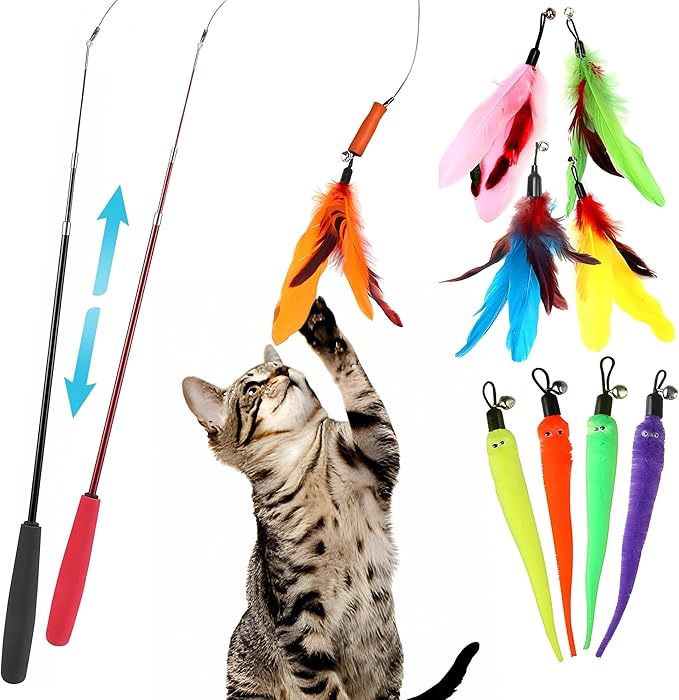 Zuni's Dare to Care Safe Interactive Cat Toy for Indoor Cats-Feather Toy Refills Attachment Fishing Rod Retractable Wand for Indoor Kittens cat Exercise Play Chase Boredom Buster Gift Toy