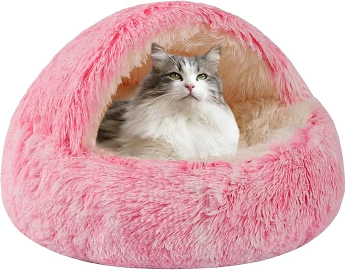 HYQ Dog Bed for Small Dogs, Cozy Cat Cave Bed, Cat Beds for Indoor Cats Washable, Non-Slip Cat Beds, Calming Dog Bed with Hooded Cover, Dog Bed with Cover for Small Medium Pets (Pink, 20×20 Inch)