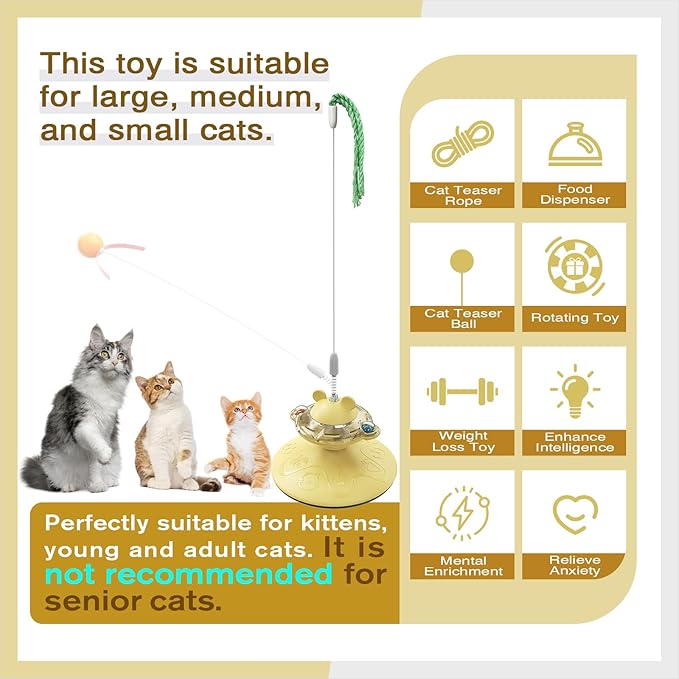 Cat Interactive Toys for Indoor Cats Kitten Wand Toy Weight Loss Kitty Funny Game Slow Food Dispenser Feeder Treat Dispensing Feeding Pet Supplies Birthday Gift