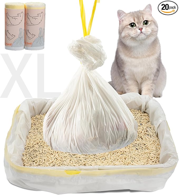 20 Count Litter Box Liners Jumbo 36" x 18" Tear Resistant Cat Litter Bags Liners 2.5MIL Thicken Drawstring Durable Cat Pan Liners Extra Large Kitty Litter Box Bag Disposable Pet litter Bags