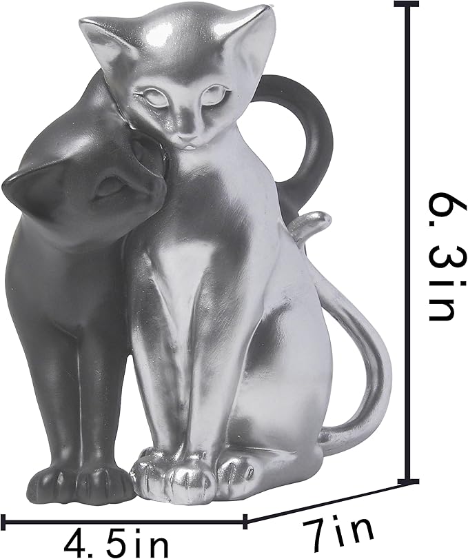 Black and Silver Cat Statue, Couple Sculpture Decor, Creative Art Multi-Color Cat Sculpture, Modern and Simple Home Living Room Decoration, Valentine's Day Gift for Women