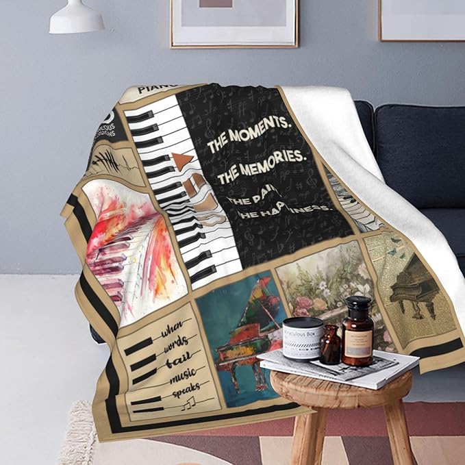 Piano Blanket Piano Keys Music Notes Decor Throw Blanket Super Warm Soft Plush Lightweight Fleece Flannel Blanket Musical Gifts for Teachers Girls Boys Women Adults for Sofa Couch Bedding 40"X50"