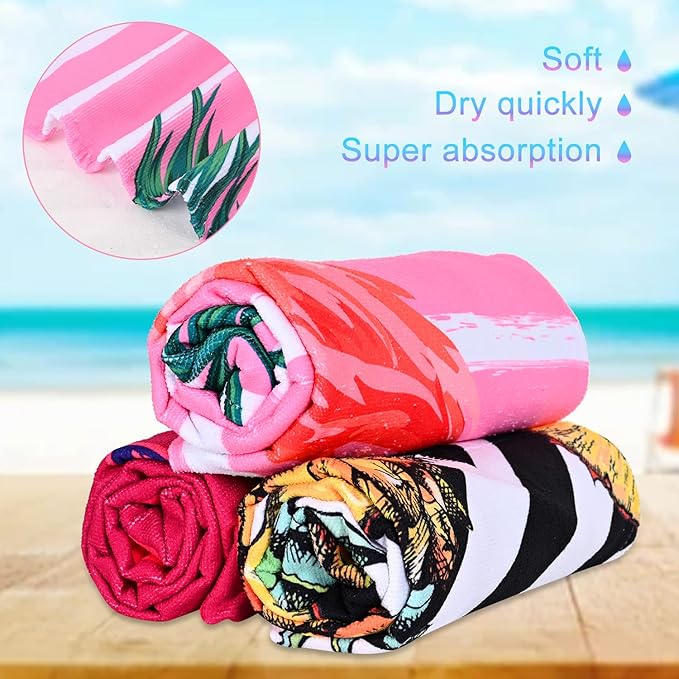 LIVILAN Pink Flamingo Beach Towel, 30”x60” for Girls & Kids, Soft Microfiber, Quick Dry, Sand Free, Lightweight for Bath, Swim, Pool, Yoga, Ideal Flamingo Gift for Women