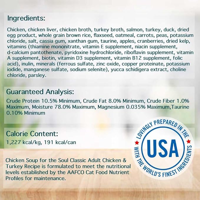 Chicken Soup For The Soul Classic Wet Adult Cat Food, Chicken & Turkey Pate, 5.5 Ounce Can (Pack of 24) | Soy Free, Corn Free, Wheat Free, Canned Cat Food Made with Real Ingredients