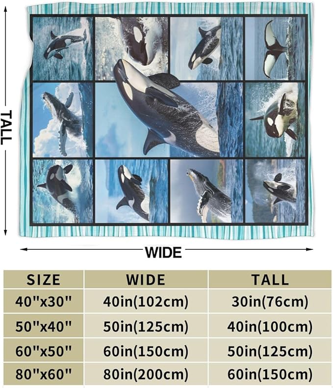 Whale Blanket Funny Whale Throw Blanket Ocean Animals Stuff Merch Cozy Print Flannel Fleece Soft Plush Fuzzy Warm Lightweight Bedding Whale Gifts for Women Girls Men Kids 50"X40"