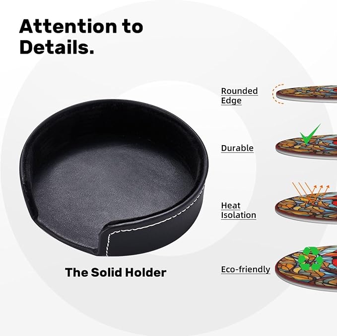 Cardinal Drink Coaster Set of 6, Cardinal Decor Gifts, Leather Drink Coasters with Holder, 6 Pack Cup/Bar/Drink Coasters for Table/Drinks/Coffee Protection Housewarming Gift