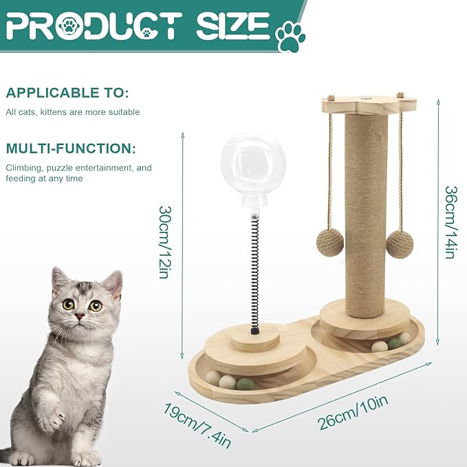 Buwico Kitten Scratching Post, Kitten Toys with Dangling Ball, 15.7" Tall Premium Sisal Scratch Posts for Indoor Cats and Kittens