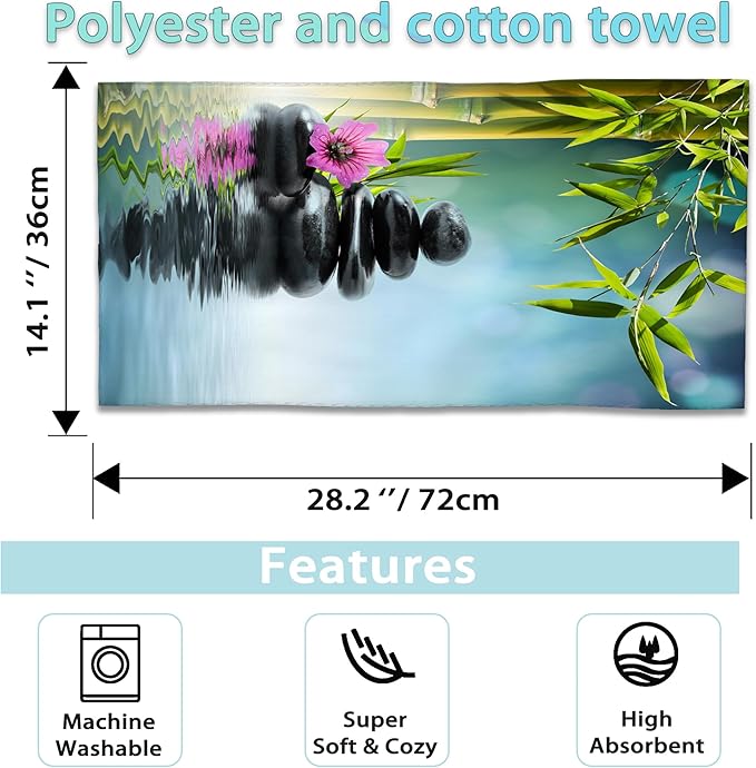 Zen Spa Hand Towels Set of 2,Green Bamboo Flower Soft Fingertip Bath Towel Small Face Washcloths Decor Kitchen Towel for Hotel Spa Gym Sport 28x14in