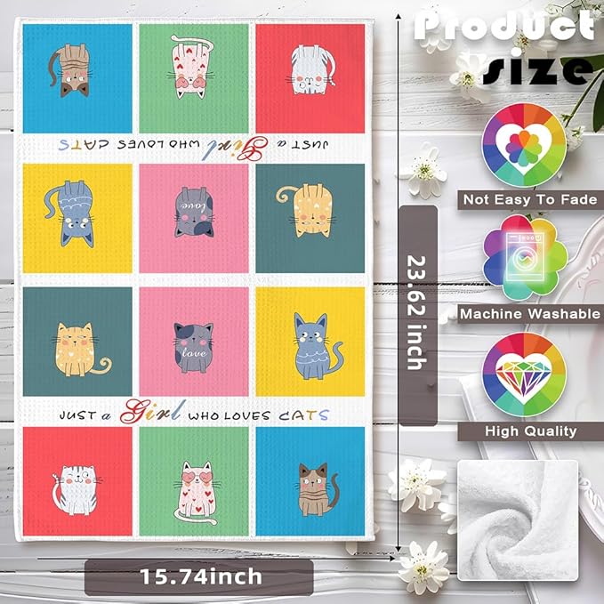 Cat Kitchen Towels,Cat Dish Towels,Cat Towels,Cat Hand Towel,Decorative Kitchen Towels,Dish Towels for Kitchen Decorative,Decorative Towels for Bathroom,Black Cat Decor,Black Cat Gifts for Women