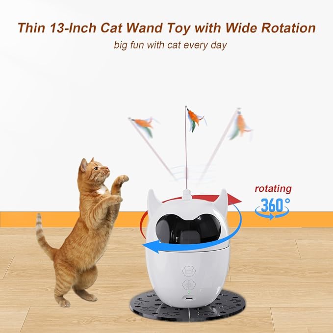 Interactive Cat Toy, 2 in 1 Automatic Cat Toy for Indoor Cats, Rechargeable Automatic Random Rotating Dual Cat Toy, Fluttering Moving Feather with Mini Bells, Cat Wand Toy for Cats/Kittens/Dogs