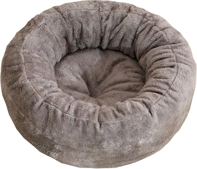 Cat Beds for Indoor Cats,Fluffy Donut Cat Bed Non -Slip Cat Bed Small Dog Bed Self Warming Pet Bed Cat Beds & Furniture Round Anti Anxiety Kitty Bed (Grey L)