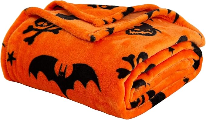 Ghost Halloween Blanket 50” x 70” Reversible Pumpkin Print Fleece Throw Blanket, 320 GSM Surper Soft Warm Cozy Fall Blanket for Couch Sofa Bed, Halloween Harvest Gifts and Home Decor