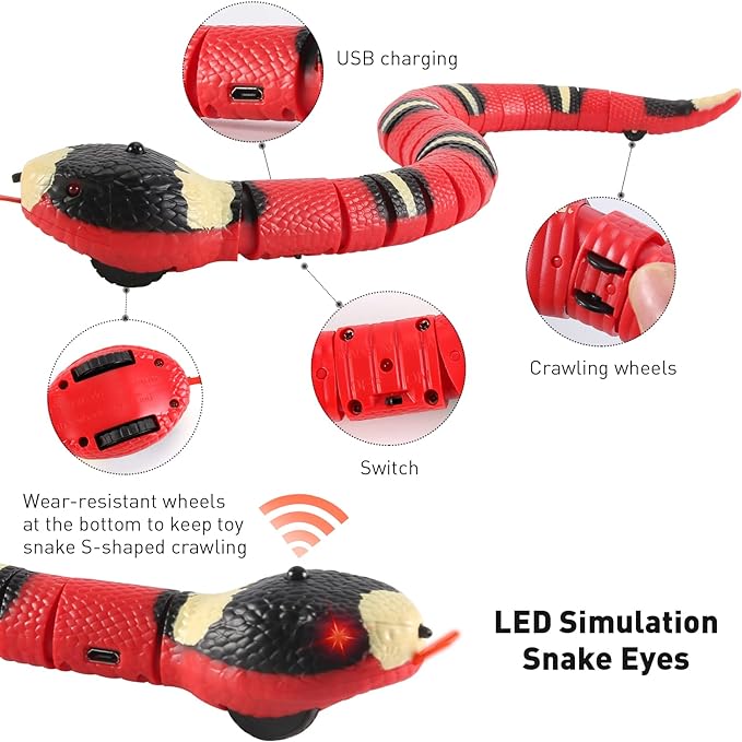 Cat Toys Snake Interactive,Kitten Toys,Realistic Smart Sensing Snake Toy,USB Rechargeable,Automatically Sense Obstacles and Escape,Electric Tricky Snake Cat Toys for Indoor Cats Dogs(Pink snake)