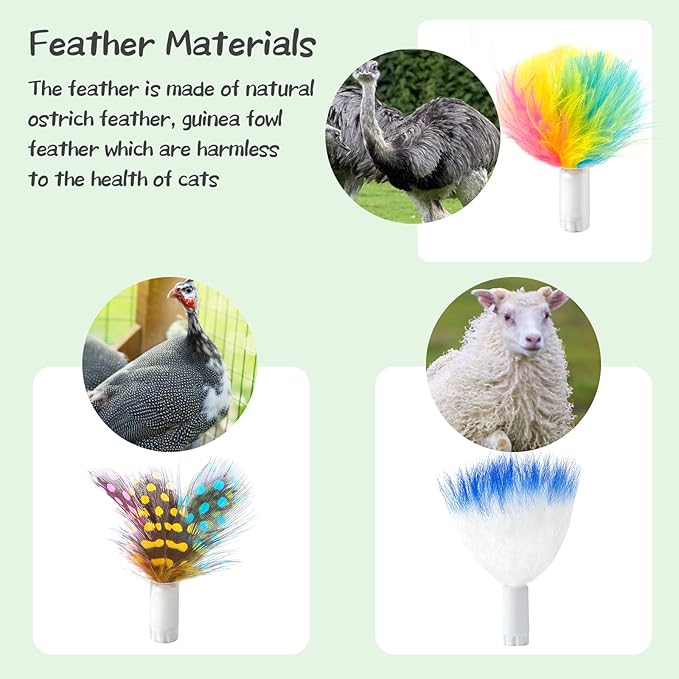 ORSDA 14Pcs Cat Feather Toys Replacement Interactive Kitten Toys for Indoor Cats with Mylar Crinkle Balls Multicolor Pack for Indoor Exercise