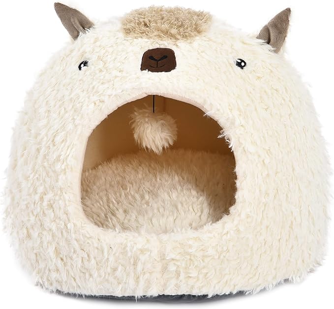Max & Marlow Cat Covered Pet Bed with Removable Bed Pad, Cream, Medium