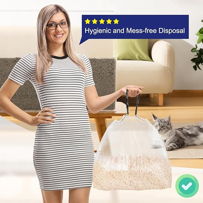 60 Pack Litter Box Robot 3 and 4 Waste Bags, 2.5 Mils Extra Thick Litter Box Liner, Box Drawstrings Closure Waste Bags for Self-Cleaning Litter Box, 10 Gallons