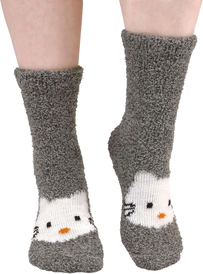 BambooMN Super Soft Warm Cute Women's Animal Non-Slip Fuzzy Fluffy Crew Winter Home Socks