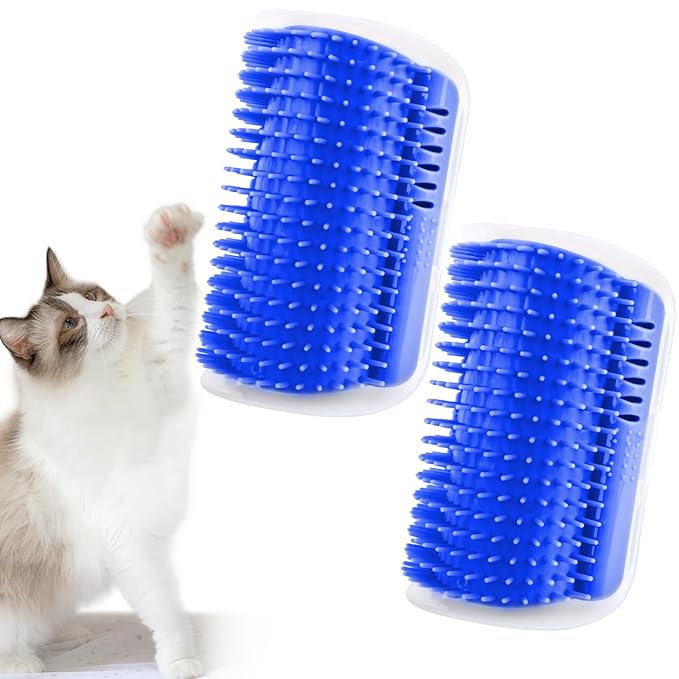 2Packs Cat Self Groomer, Cat Wall Corner Scratcher with Catnip, Soft Cat Brushes, Self Grooming Cats Brush Wall Corner Massager Combs for Long Short Fur Kitten Indoor Cats (Blue)