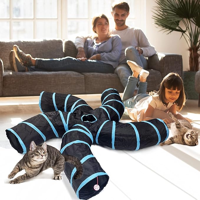 Bemodst Cat Tunnel for Indoor Cats, 2 Way/3 Way/4 Way/5 Way Cat Tubes and Tunnels Collapsible S-Shape Small Animal Tubes Kitty Tunnels Interactive Maze Cat Toy for Kitten Rabbit Ferret - 5 Way