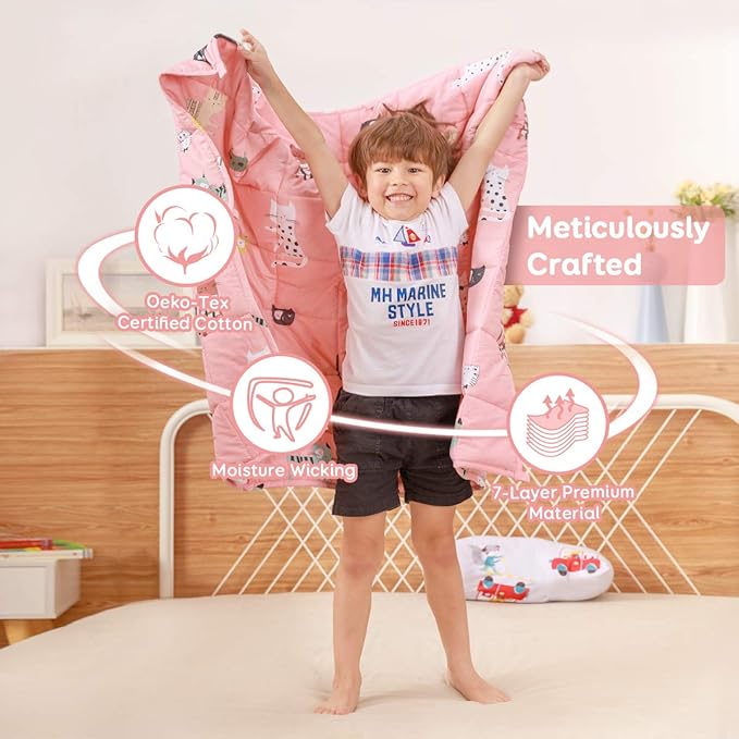 Sivio Weighted Blanket - 100% Cotton Weighted Blanket 3 lbs 36 x 48 inches, Washable Breathable Soft Heavy Blanket for Calm Sleeping for Home and School Nap, Pink Cat