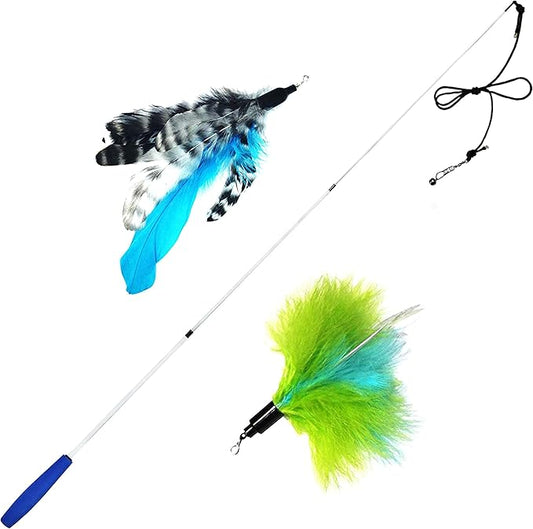 Pet Fit For Life Retractable Wand with 2 Feathers For Your Cat and Kitten - Cat Toy Interactive Cat Wand