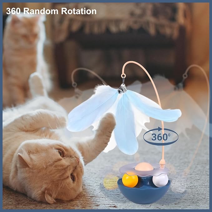 Interactive Cat Feather Toys, Catnip, Track Balls, Cat Teaser for Indoor Cats and Kittens Exercise (Indigo)