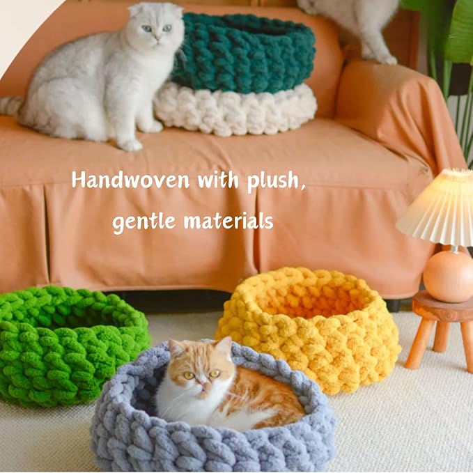Cat Nest Bed – Premium Handwoven Washable Extra Soft and Warm Indoor House Furniture (LGreen,Large)