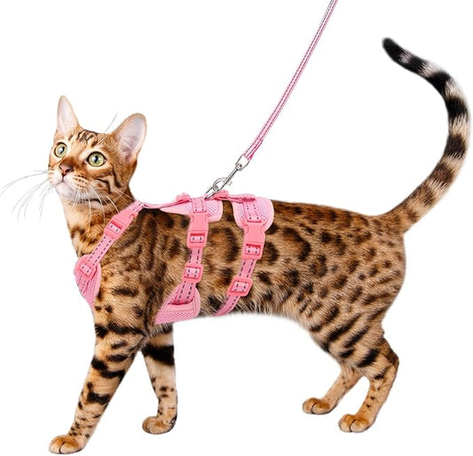 Cat Harness and Leash Set for Walking, Escape Proof Soft Vest Harness for Cats, Adjustable Reflective Kitten Harness for Small Medium Large Cats, Breathable Kitty Harness, Pink S