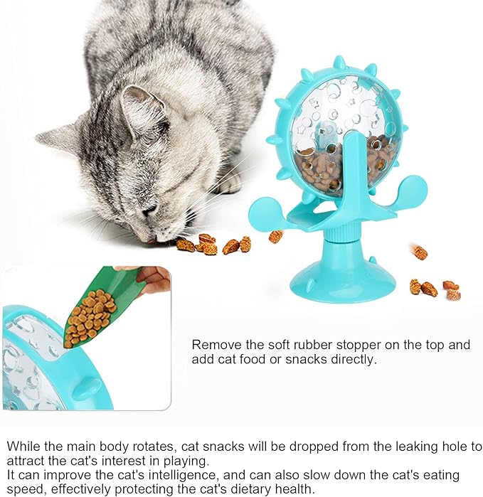 Pet Toy, Rotation Cat Puzzle Toy Food Leakage Pet Cat Leaking Toy Interactive Cat Toys Pet Toy, Ferris Wheel Food Dispensing Pet Slow Feeder Toy with Automatic 360° Turntable for Pet Trainer (Blue)