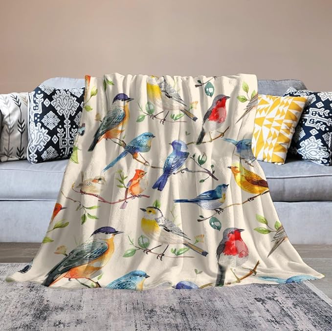 Birds Blanket Spring Gifts for Girls & Boys - Soft, Warm Fleece & Flannel Plush Blankets for Bed, Sofa, Couch - 40"x50"