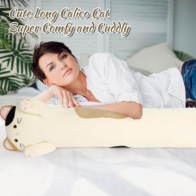Long Cat Plush Pillow, 39inch Cartoon Cat Plush Boby Pillow for Kids Long Cat Stuffed Animal, Ctue Kitten Plush Throw Pillow Doll Gift for Boys, Girls, Birthday