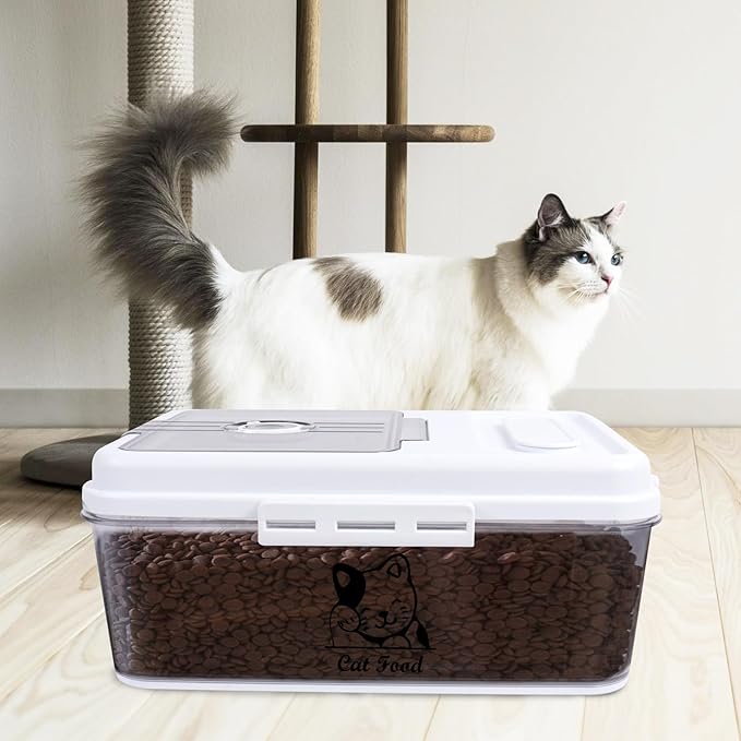 Airtight Cat Food Storage Container,5 Liters Cat Food Bin,4~5Lbs Cat Food Bucket With Measuring Cup-Pet Food Container for Cat food, Kibble,Cat treats-BPA Free Plastic
