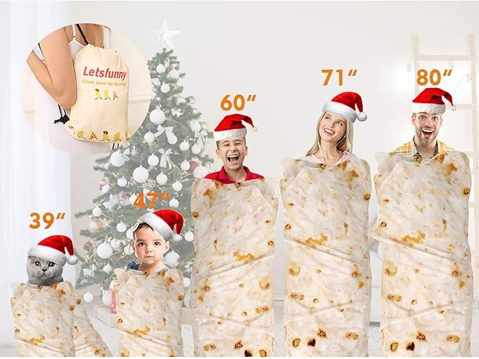 Burrito Tortilla Throw Blanket, 2.0 Double Sided Burritos Taco Tortilla Wrap Blankets for Adults Kids, Giant Funny Realistic Food Blankets, Soft Flannel Round Throw Blanket 60in