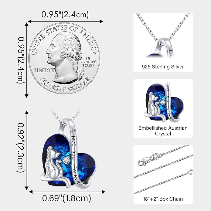 Black Cat/Fox/Owl/Panda/Butterfly/Cat/Dog Paw Print/Mushroom for Women Sterling Silver Animal Pendant Necklace Jewelry Christmas Birthday Gifts for Couples Sisters