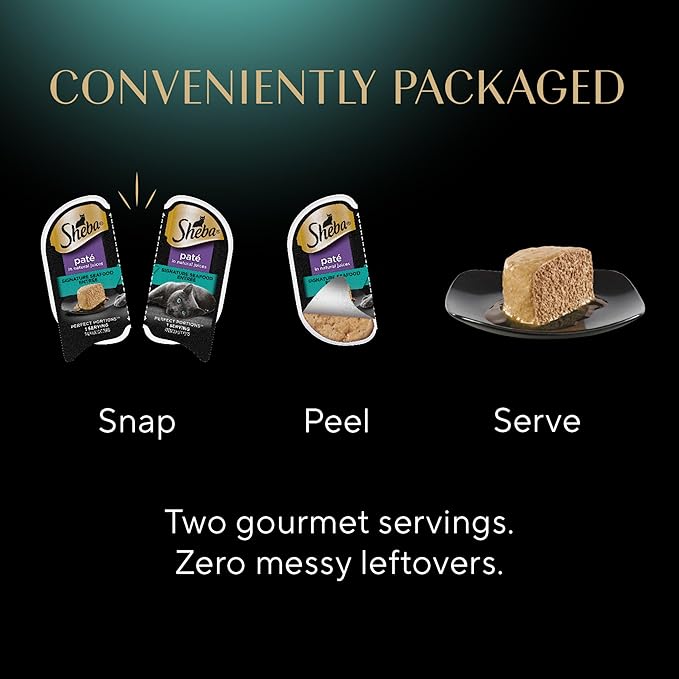 Sheba Perfect Portions Paté Adult Wet Cat Food Trays, Signature Seafood Entrée, Easy Peel Twin-Pack Trays (24 Count, 48 Servings)