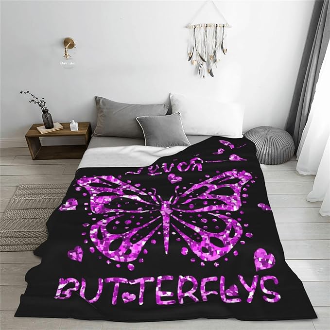 Butterfly Blanket Soft Cozy Warmth Flannel Butterflies Throw Blankets Just A Girl Who Loves Butterfly Blankets Bedding Decor for Sloth Lover Girls Women Adults Gifts 50"x40"