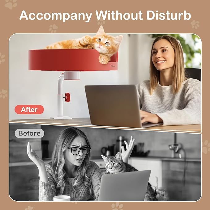 Cat Bed Desk Nest with Teaser,Easy Installation Shelf,Sturdy Frame,Removable Cushioned Cushion, Space Saving Design,Ideal for Side Table,Home Office,Fits Cats