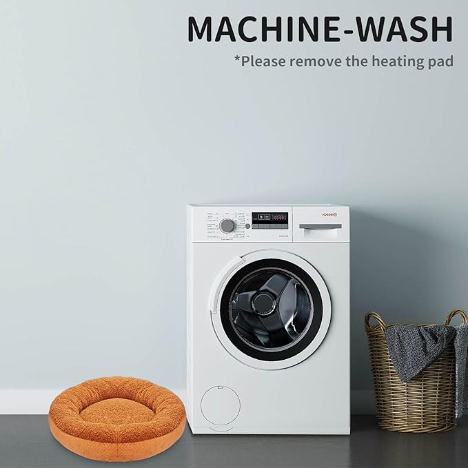 Heated Cat Beds for Indoor Cats Warming Cat Beds Super Soft Machine Washable Thermo Kitty Electric Heating Bed 19 Inches Round