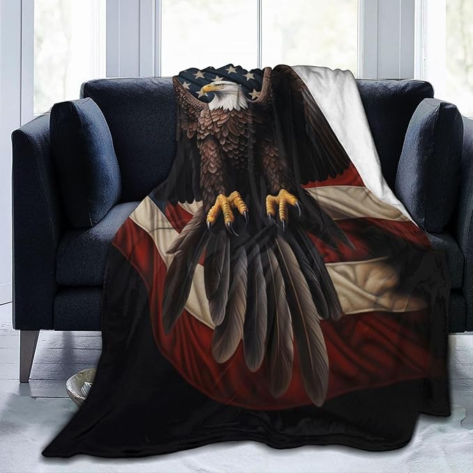 American Eagle Flag Blanket Gfits for Women Men Kids Bald Eagle Flannel Throw Blankets Soft Fuzzy Lightweight for Home Decor Couch Bed Sofa 80x60 Inches