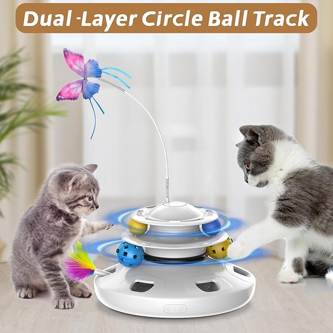 Cat Toys, 4-in-1 cat Interactive Toy for Indoor Rechargeable Automatic with Fluttering Butterfly Random Moving for Bored Indoor Adult Cats Kittens All Breeds White