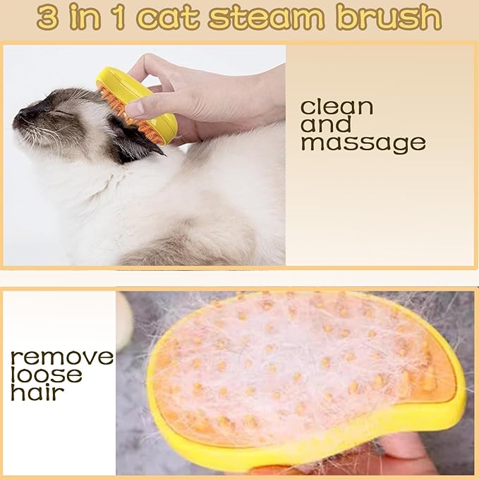 3-in-1 Cat Massage Brush with Steam Function for Cats - Removes Tangles, Provides Soothing Grooming Experience