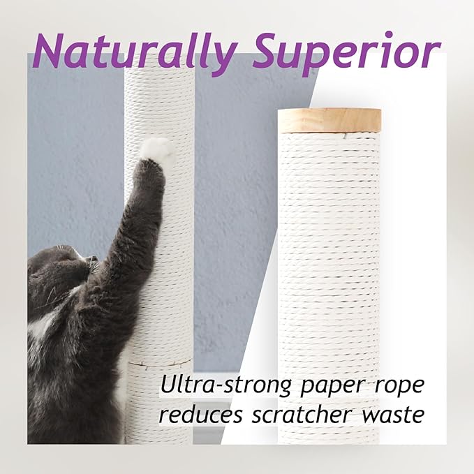 Necoichi 31.5” Tall Cat Scratching Post Kitten Scratcher Paper Rope Scratch Posts Trees with Hanging for Indoor Cats (31.5 inches for Adult Cats, Large, Oak)
