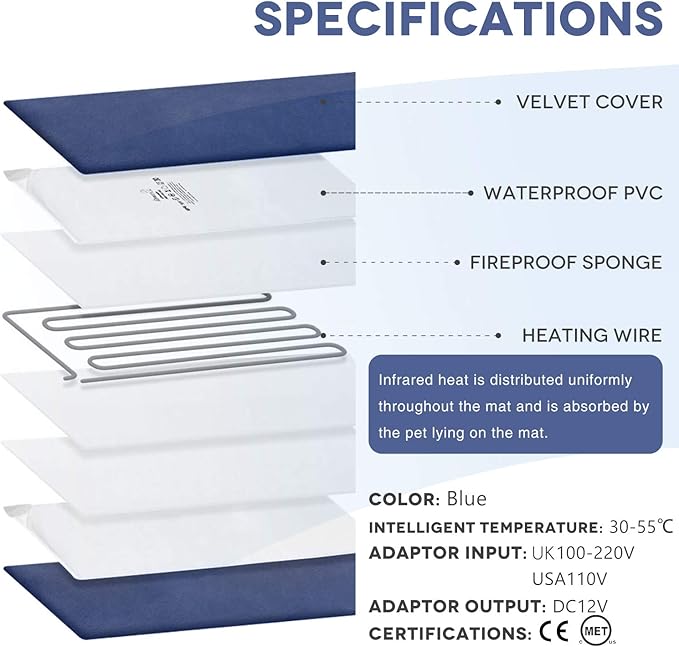 PETNF Super Large Heated Dog Bed Electric Pet Heating Pad for Dogs Cats with 6 Levels Timer and Temperatures,Waterproof Safety Cat Warming Pad Indoor Heated Cat Bed Mat for Large Dog(2XL)