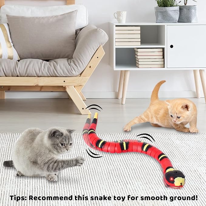 Snake Cat Toy, Smart Sensing Cat Toys for Cats, Rechargeable Automatically Sense Obstacle and Escape, Moving Electric Cat Snake Toy Prank Pet Gift with Infrared Induction