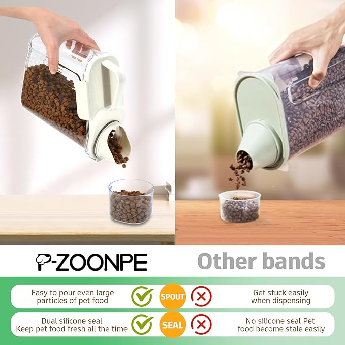 Dog Food Container Small, Pet Food Container with Airtight Pour Spout, Cat Food Storage Container with Measuring Cups, Portable Smal Dog Food Container for Dogs Cats Birds (White)